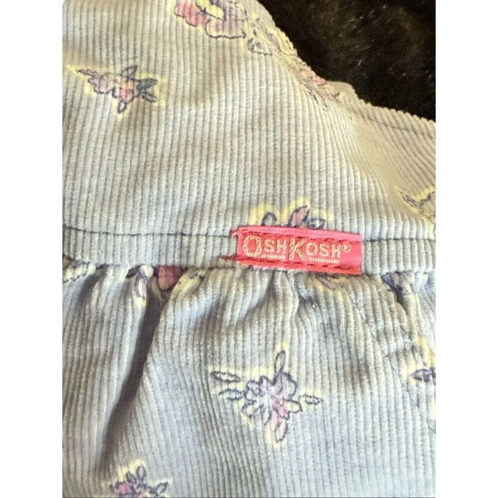 Vintage OshKosh Bgosh Girls Lavender Floral Corduroy Overalls Made in USA 6